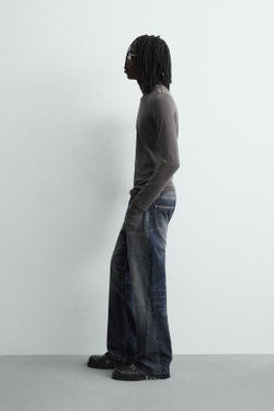 ZARA ДЖИНСЫ FLARE FIT СТРУКТУРНЫЕ, ТЕМНО-СИНИЙ/БЕЛЫЙ