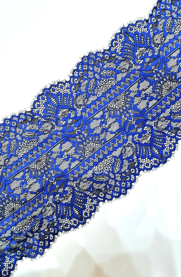 Кружево эластичное синее на чёрном с ресничками К029