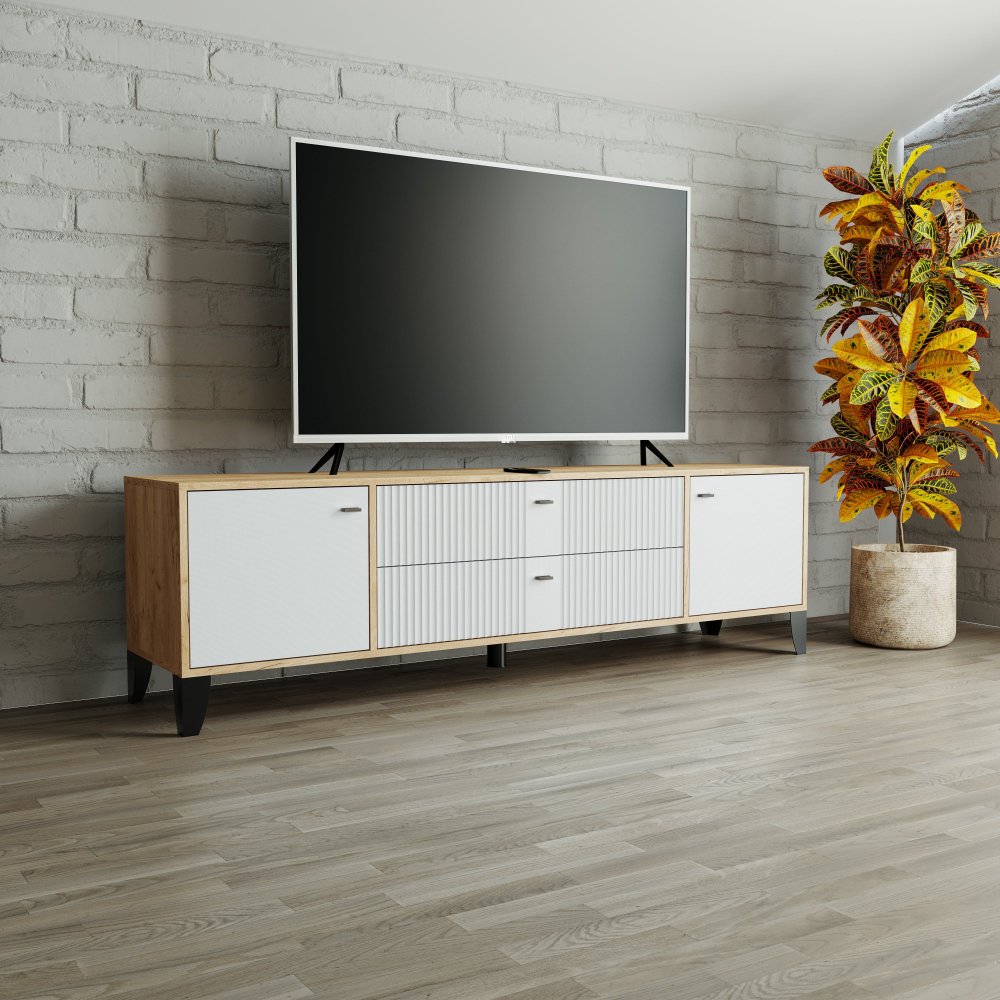 Тумба под телевизор ТВ Парус-10 дуб крафт золотой/карбон фарфор