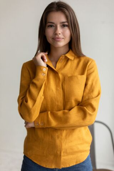 Рубашка изо льна горчичного цвета