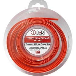 Термоусаживаемая трубка / термоусадка DORI (16/8, красная, 3 метра)