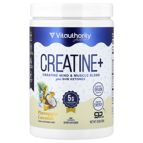 Vitauthority, Active, Creatine+, ананас и кокос, 394 г (13,9 унции)