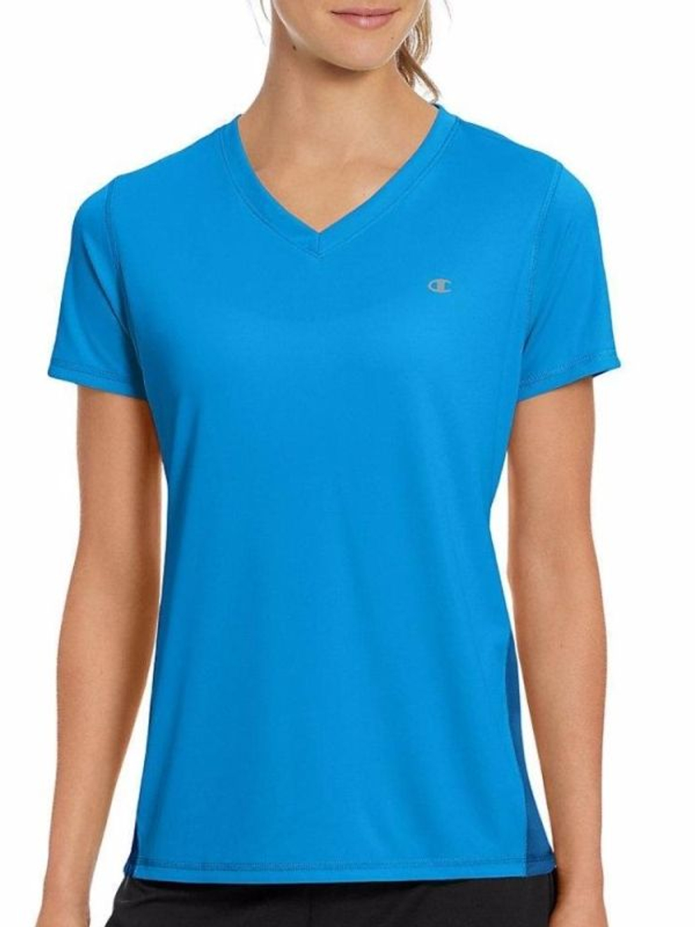 Футболка с короткими рукавами и V-образным вырезом (Размер: XL) (Цвет: голубой)