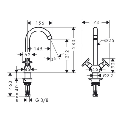 Смеситель для кухни Hansgrohe Logis Classic 71285000 схема