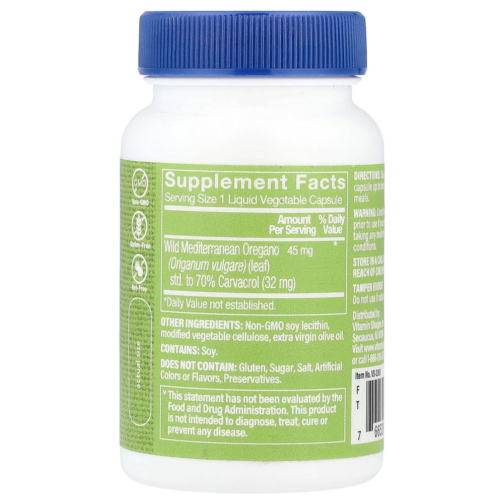 The Vitamin Shoppe, Масло орегано Super Stength, 60 жидких растительных капсул (45 мг на капсулу)