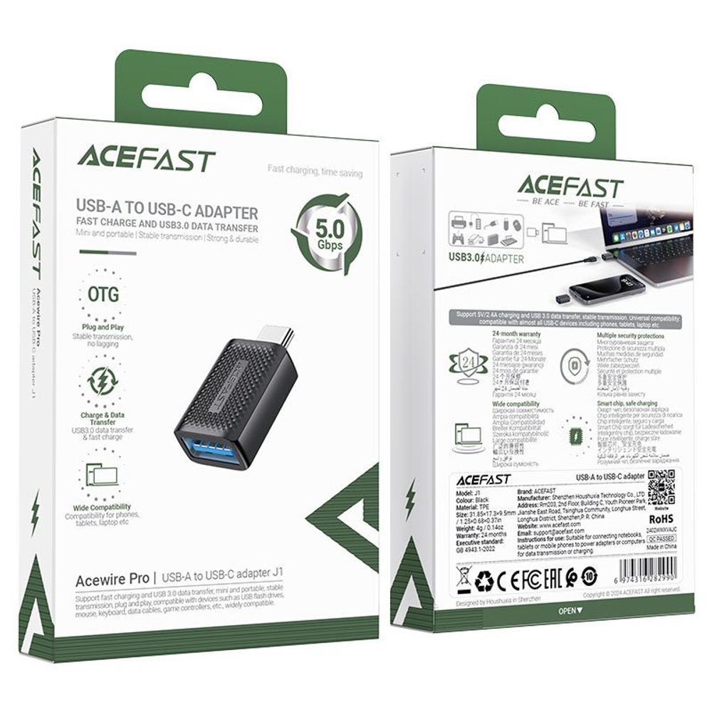 Переходник OTG ACEFAST J1 USB - Type C (черный)