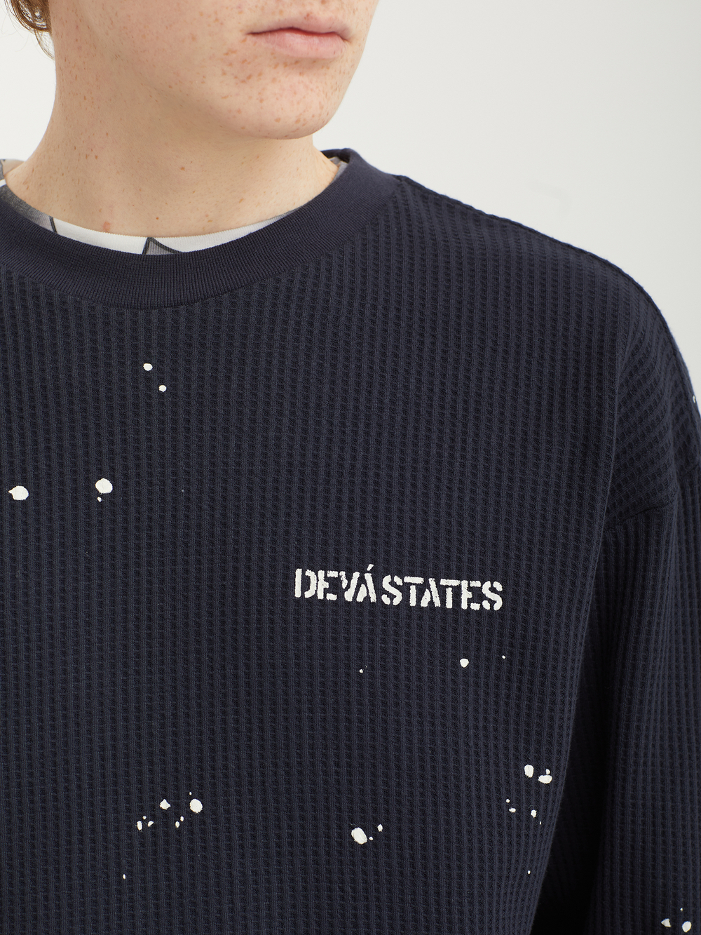 Мужской Лонгслив Crewneck Waffle Top - Splats - Navy Blue