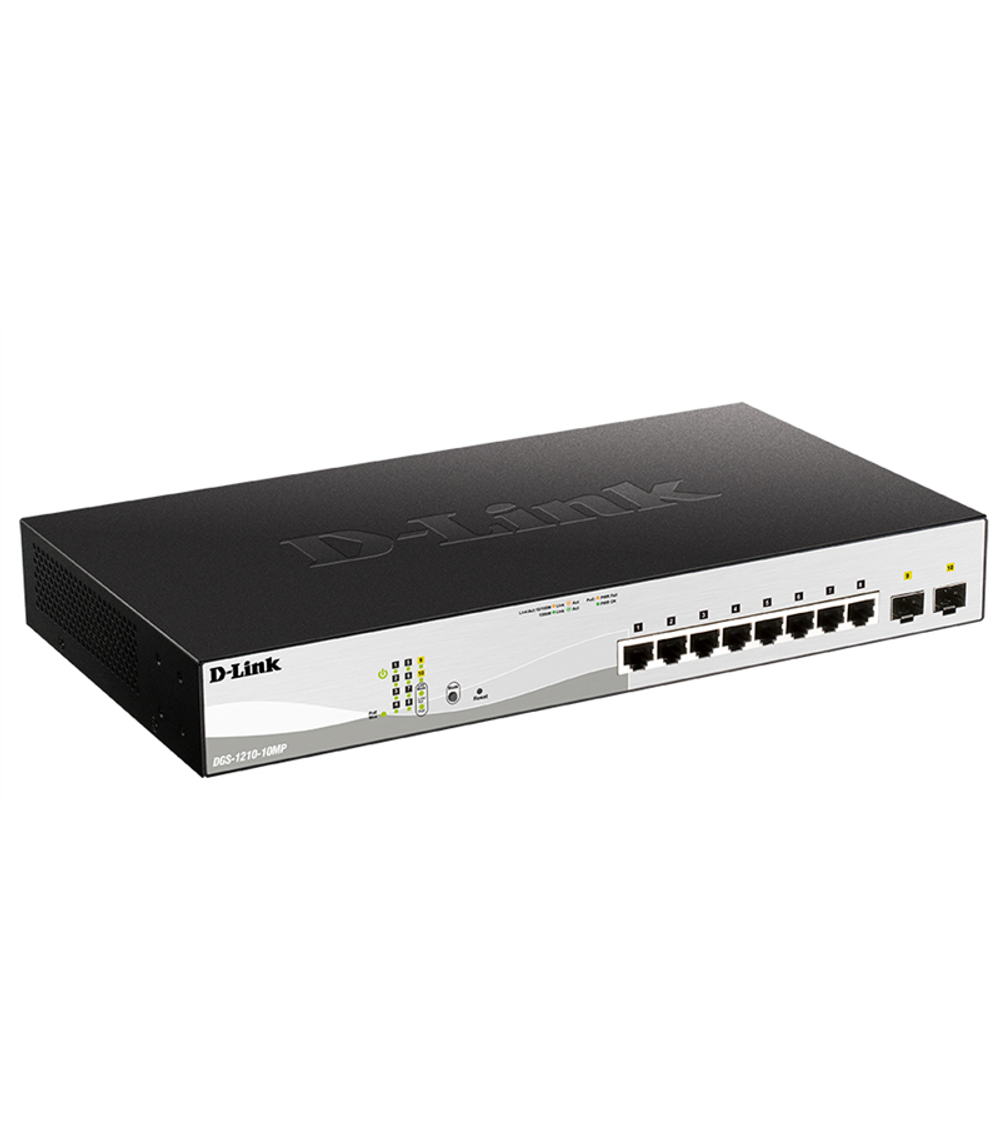 D-Link Managed L2 Switch 8x1000Base-T PoE, 2x1000Base-X SFP, PoE Budget 130W, Surge 6KV, CLI