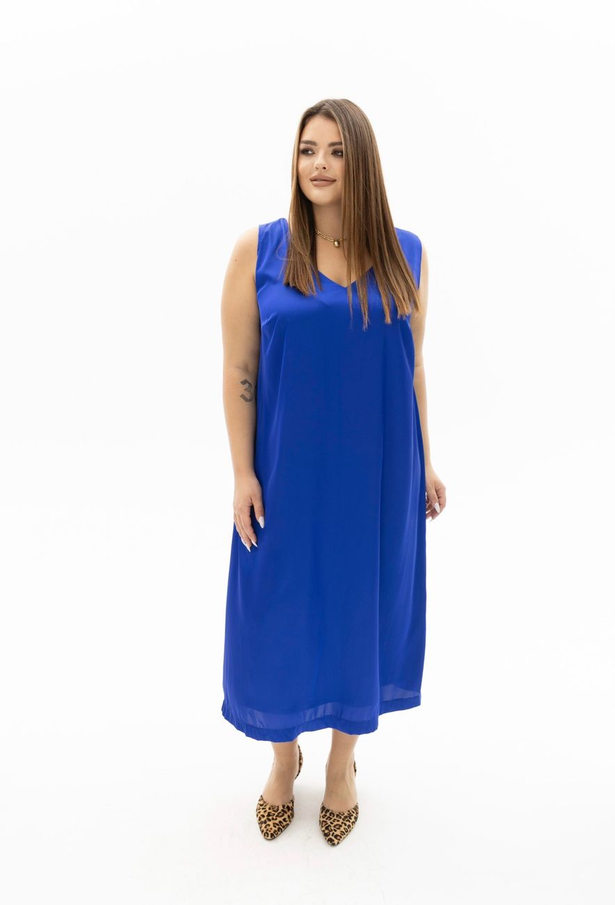 Платье-комбинация двухслойное, на широких бретелях, синий электрик