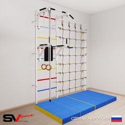 Шведская стенка Sv Sport 57440 (Турник стандарт/Брусья/Канат/Кольца/Мат 2м/Канатный лаз)