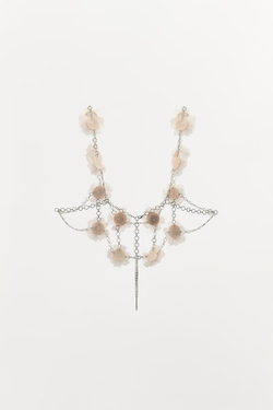 ZARA МЕТАЛЛИЧЕСКИЙ ТОП С БУСИНАМИ И ЦВЕТАМИ, БЛЕДНО-РОЗОВЫЙ