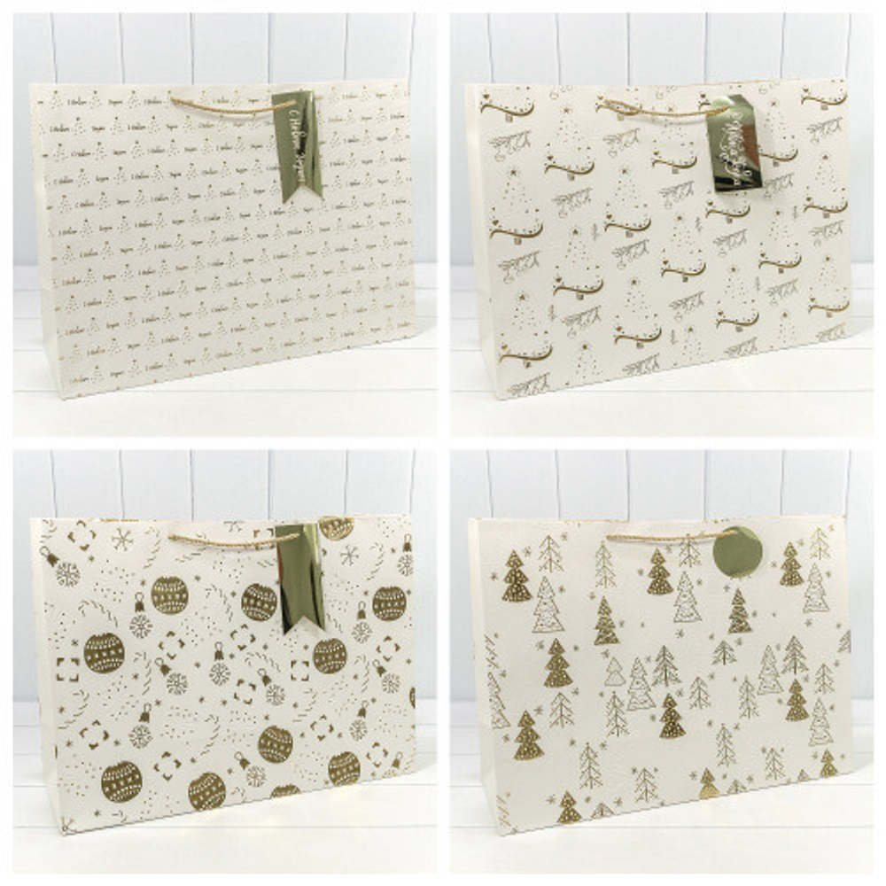Пакет подарочный 55 х 40 х 20 см Набор 4 шт "Новый год" с тиснением (Белый)