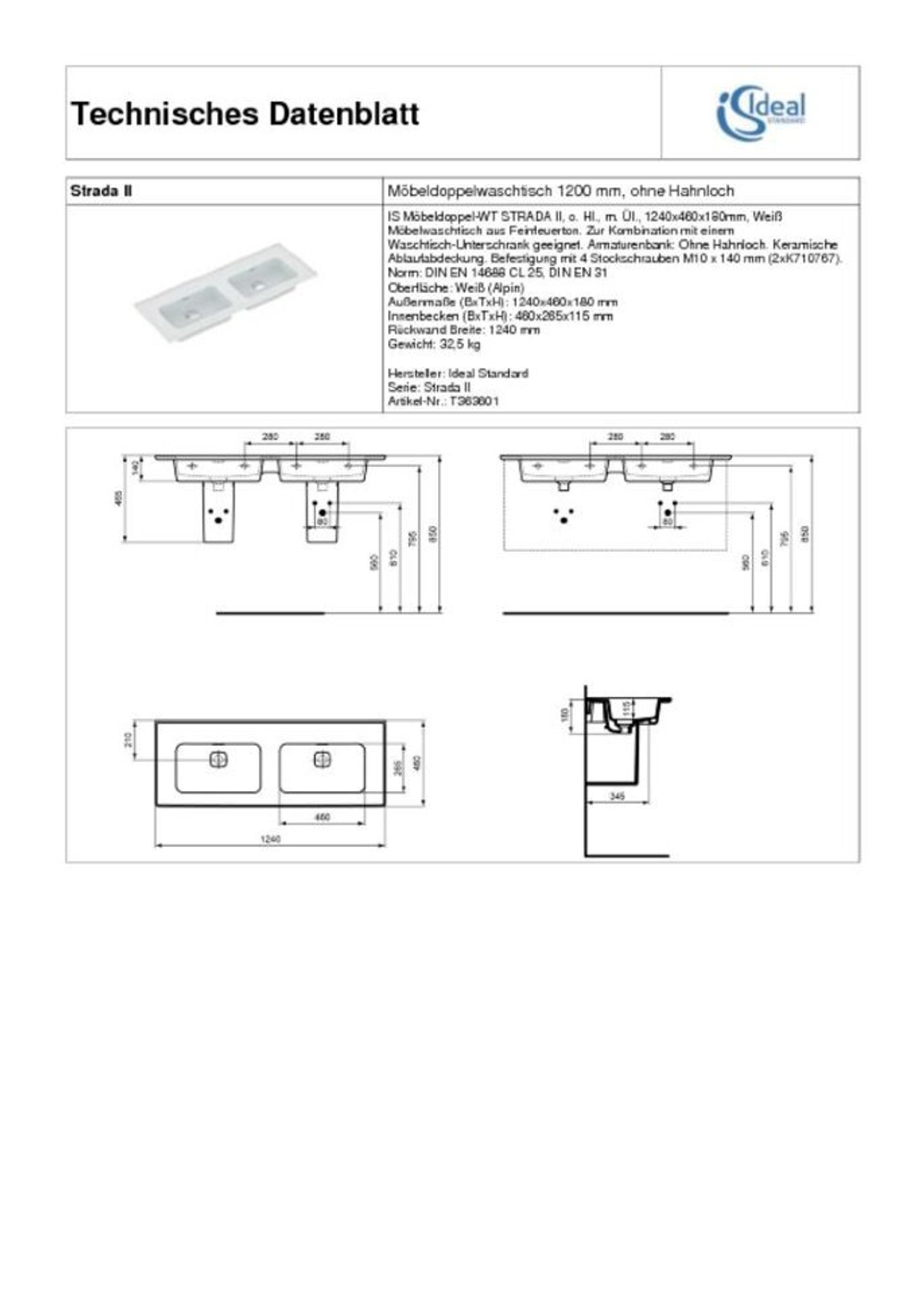 Раковина Ideal Standard STRADA II T363601