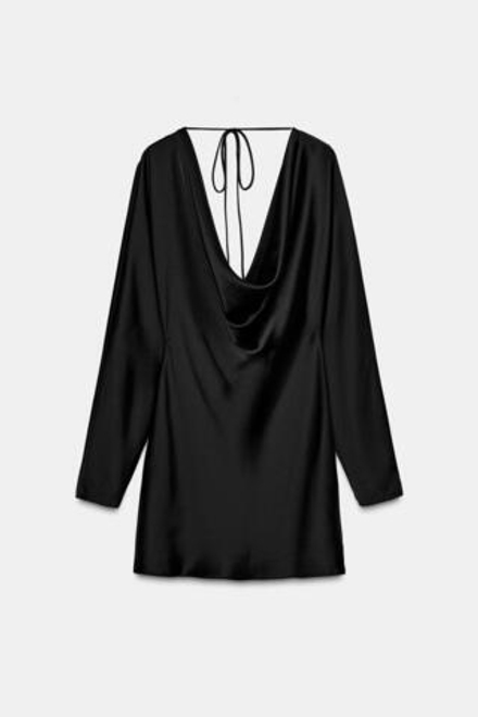 ZARA АТЛАСНОЕ ПЛАТЬЕ С ДРАПИРОВАННЫМ ВЫРЕЗОМ, ЧЕРНЫЙ