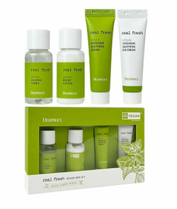DEOPROCE Набор уходовый для лица на основе растительных экстрактов, REAL FRESH VEGAN MINI KIT, 30 мл*2/10 мл*2