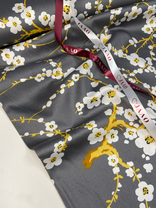 Сатин «Сакура на сером»