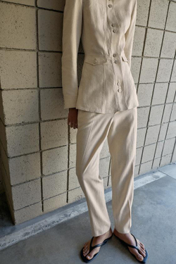 ZARA ЗАУЖЕННЫЕ БРЮКИ ИЗ СМЕСОВОГО ЛЬНА, СВЕТЛО-БЕЖЕВЫЙ