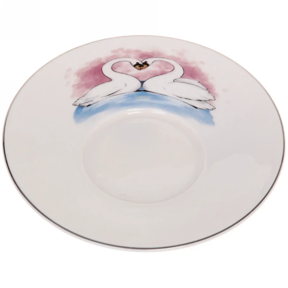 Чайная пара (зеркальная кружка 230мл+блюдце) анаморфный дизайн «Лебеди»