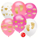 Воздушные шары Орбиталь с рисунком С Днем Рождения Новорожденный для девочки, 25 шт. размер 12" #812229