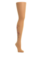 Колготки с принтом в виде розовой орхидеи на правой ножке (Размер: S-M-L) (Цвет: бежевый)