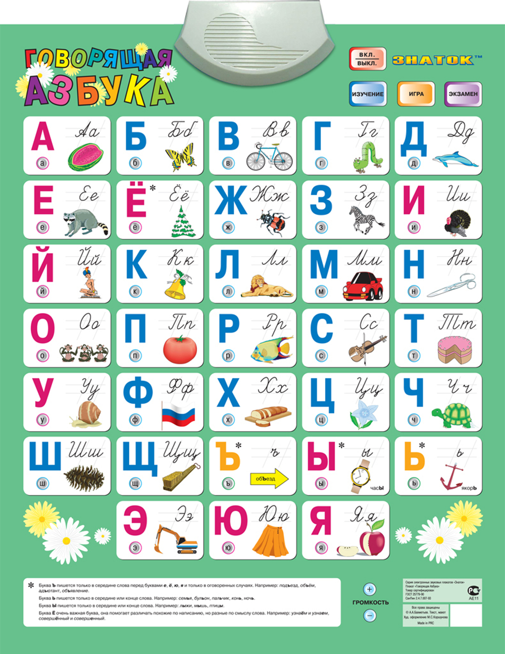 Звуковой плакат Знаток "Говорящая Азбука" 4 Режима Работы