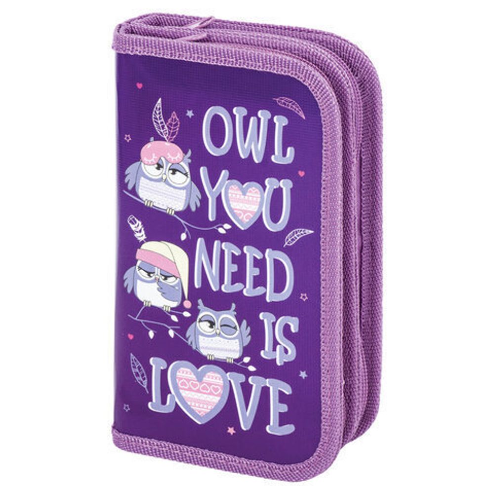 Пенал ПИФАГОР, 2 отделения, ламинированный картон, 19х11 см, Owls, 270169
