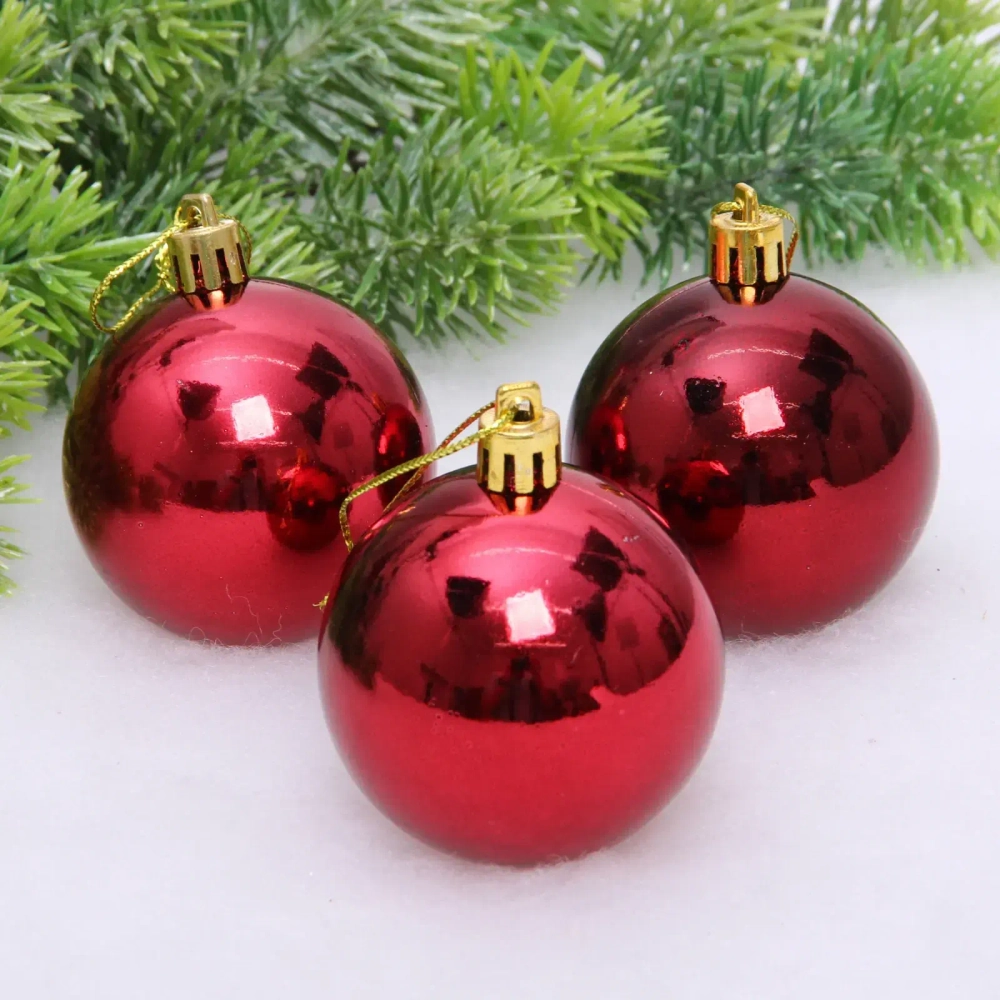Новогодние шары 6 см (набор 3 шт) «Глянец», темный рубин