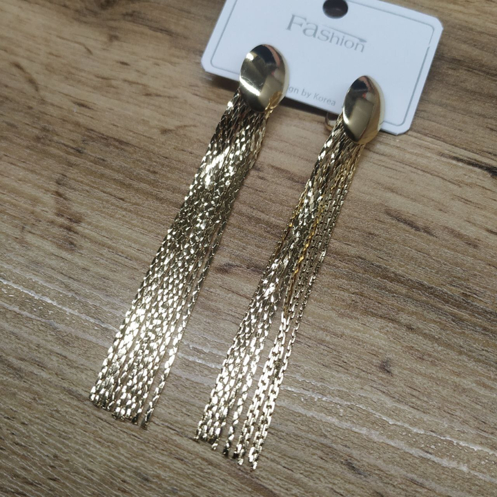 Серьги англ.заст. Bogema пластина овал выпуклый цепочки жгутики металл золотистый розовый