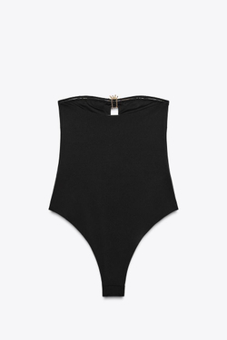 ZARA КУПАЛЬНИК БАНДО С ДЕКОРОМ В ВИДЕ СОЛНЦА, ЧЕРНЫЙ