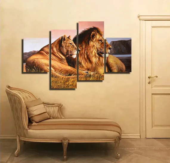 Модульная картина "Пара львов"