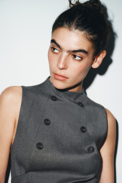 ZARA ТОП С ПУГОВИЦАМИ, УГОЛЬНЫЙ