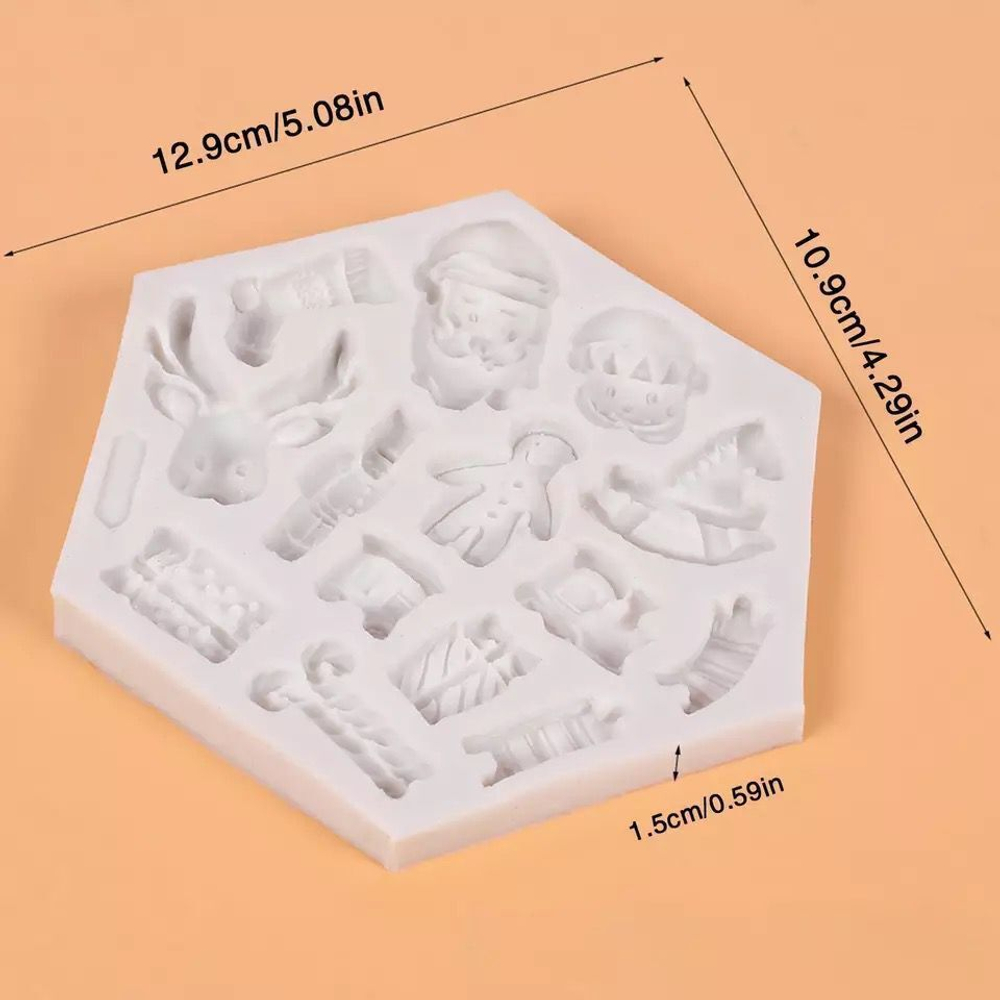 Молд силиконовый "Новогодняя открытка" / Форма 3D Санта Клаус, олень, имбирный человечек / для мыла, воска, глины, самозатвердевающих масс