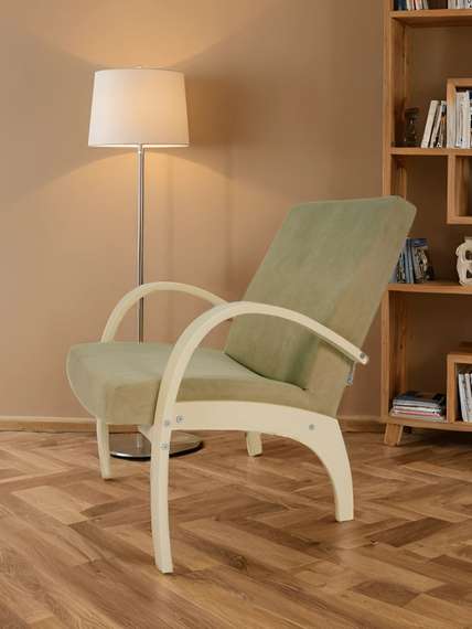 Кресло для отдыха Денди шпон, Ткань ультра санд, каркас дуб шампань шпон