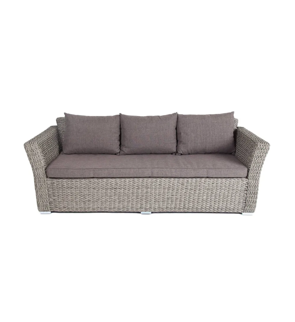 "Капучино" диван из искусственного ротанга (гиацинт) трехместный с подушками, цвет серый