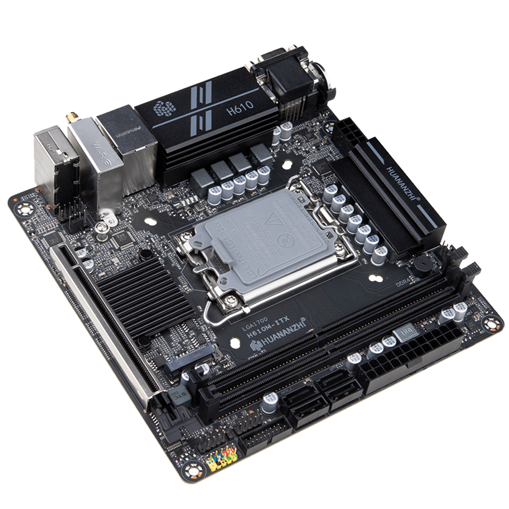 Материнская плата HUANANZHI H610M-ITX, Socket1700, Mini-ITX, Retail, 2xDDR4, PCIe5.0, 1xM.2, GLAN, M.2 WiFi, 5xUSB2, 4xUSB3, VGA, HDMI, DP (HNZ-H610M-ITX)