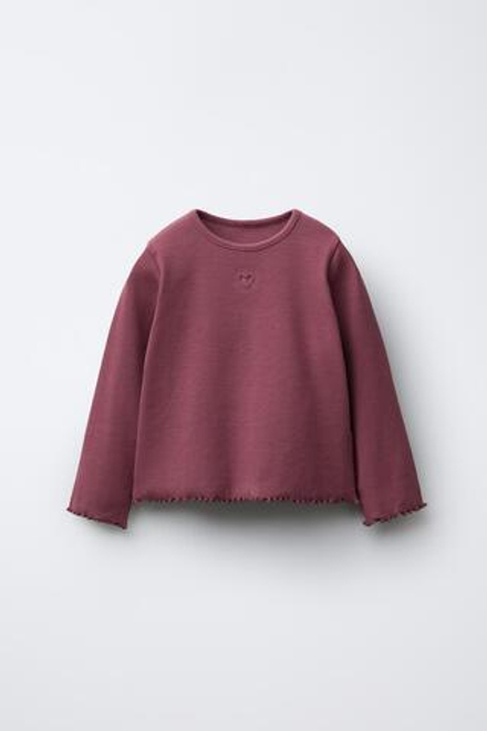 ZARA ФУТБОЛКА В РУБЧИК С СЕРДЦЕМ, КОРИЧНЕВЫЙ