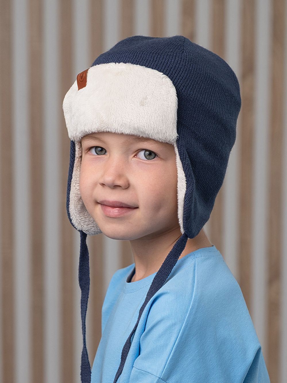 Шапка весенняя/осенняя вязаная (Индиго) ТОКИ велюр