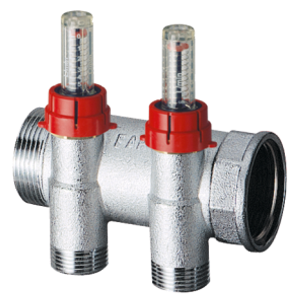 Коллектор запорный 1 1/4", ВР-НР, с расходомерами, 2 отвода М24х19 FAR