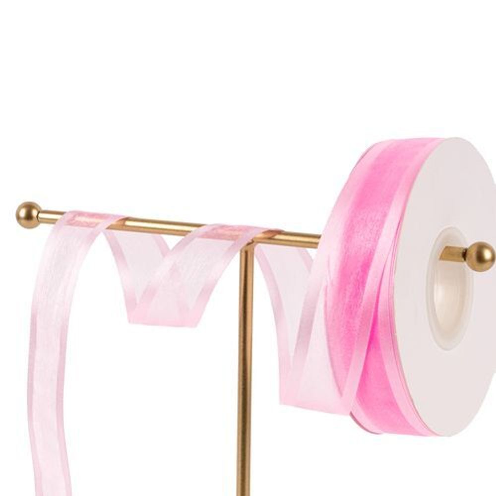 Лента ШИФОН Люкс с люрексом 2.5см*18м РОЗОВЫЙ №2