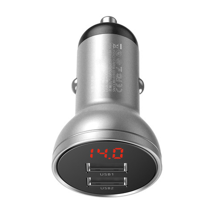 Автомобильная зарядка Baseus Digital Display Car Charger Dual USB 4.8A 24W