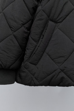 ZARA СТЕГАНАЯ КУРТКА С КОМБИНИРОВАННЫМ КАПЮШОНОМ, АНТРАЦИТОВО-СЕРЫЙ