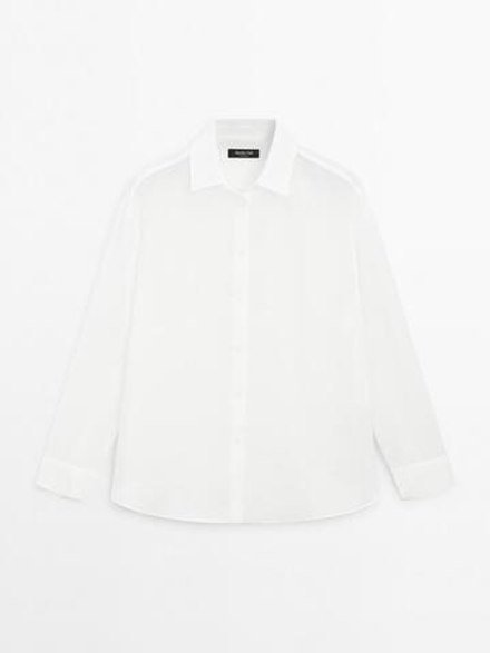 Massimo Dutti Рубашка свободного кроя из смесовой ткани рами, белый