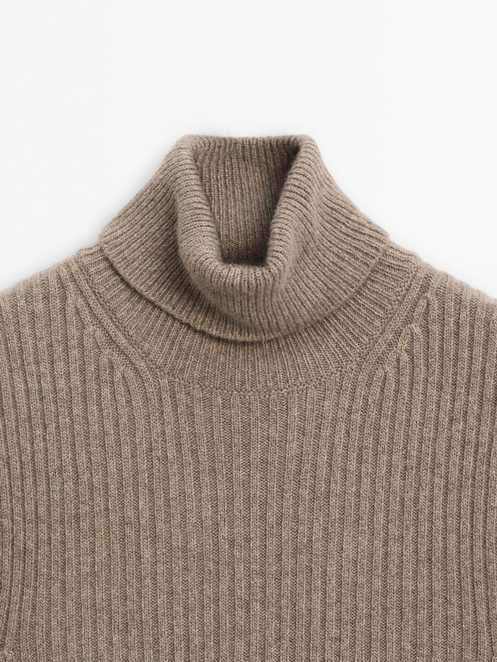 Massimo Dutti Топ в рубчик с высоким воротником, кротово-коричневый