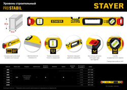 STAYER PRO STABIL, 2000 мм, усиленный профиль, уровень с поворотным глазком, Professional (3471-200)