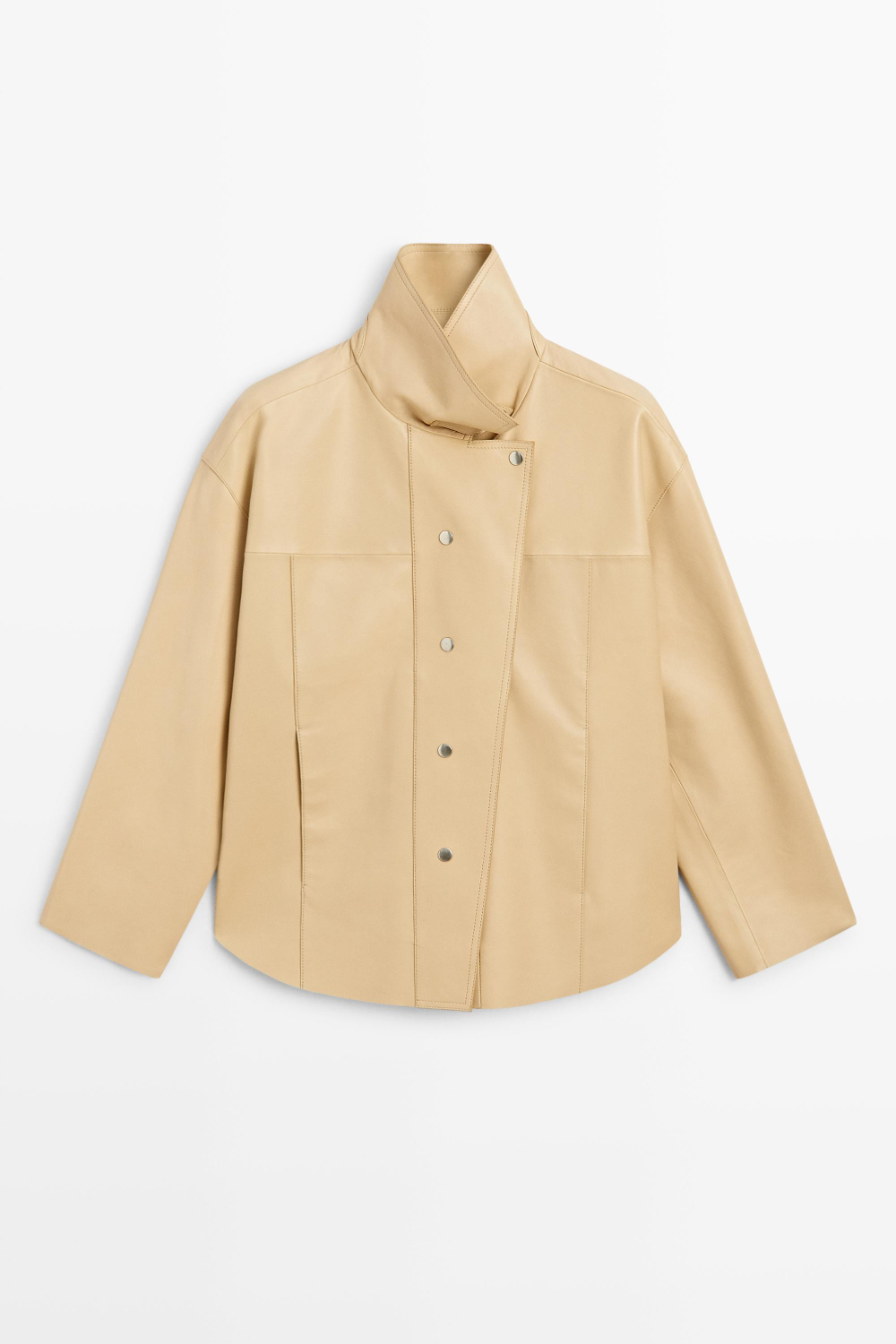 Massimo Dutti Рубашка из кожи наппа, ванильный
