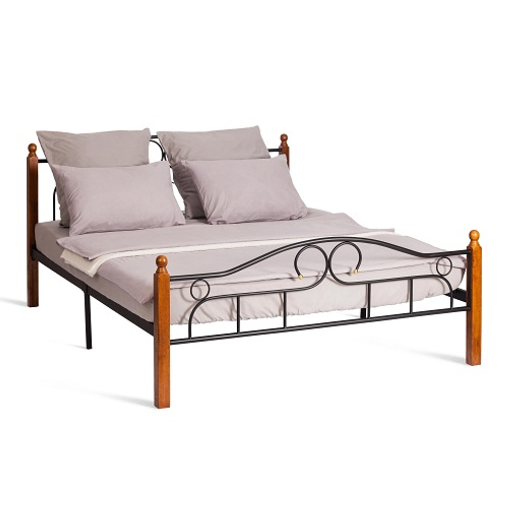 Кровать AT-808 дерево гевея/металл, 160х200см, красный дуб/черный