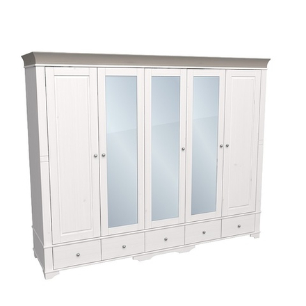 Шкаф 5-ти дверный с 2 глухими дверями 3 зеркальными дверями «Бейли» белый воск/антрацит