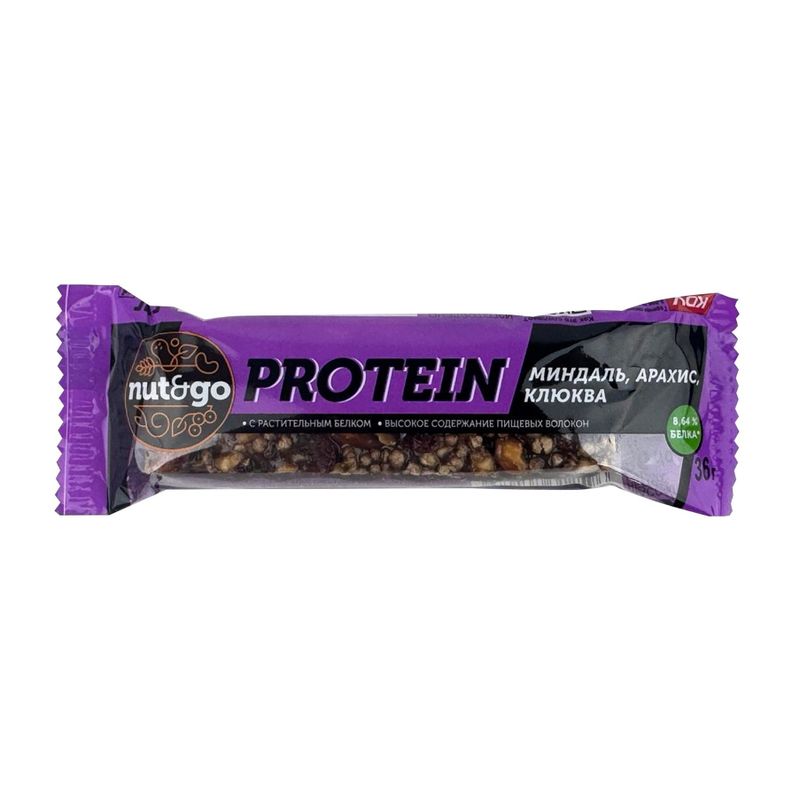 Батончик KDV NUT N GO PROTEIN миндально-арахисовый с клюквой 36 гр/шт 18 шт/кор