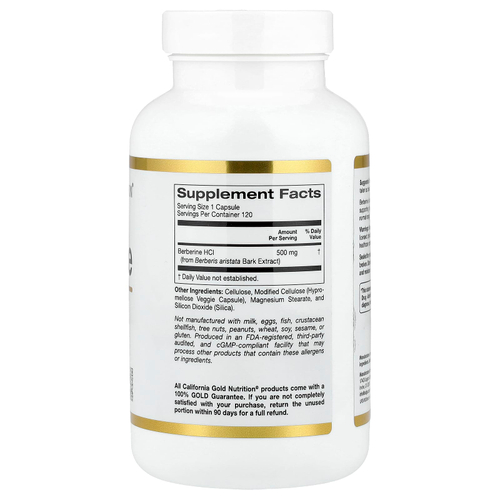 California Gold Nutrition, берберин гидрохлорид, 500 мг, 120 растительных капсул