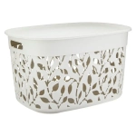 Коробка ФЛОРА 25л с крышкой белый ротанг (комплект 5 шт)